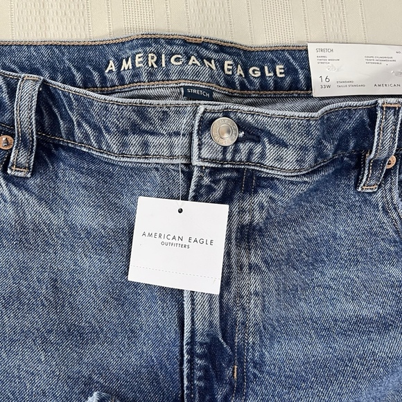 NWT American Eagle Jeans Womens 16 Tinted Medium Wash Barrel Baggy Stretch Denim - Picture 6 of 12